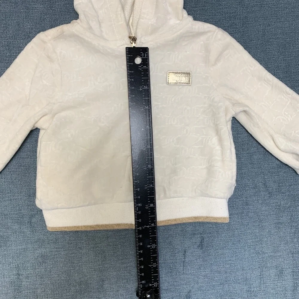 Juicy Couture Full Zip Track Jacket Baby Girls 12M Cream Velour Long Sleeve